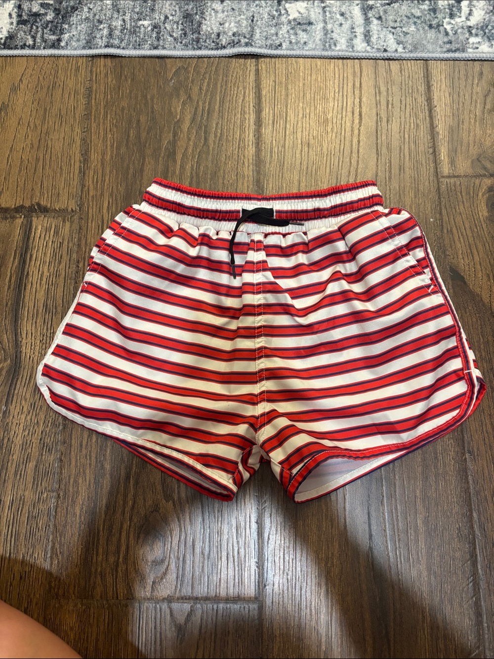 Kortni Jeane Red and White Striped Kids Swim Trunks